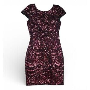 Dress The Population Tabitha Sequin Bodycon Dress Pink Black Short Sleeve Size S